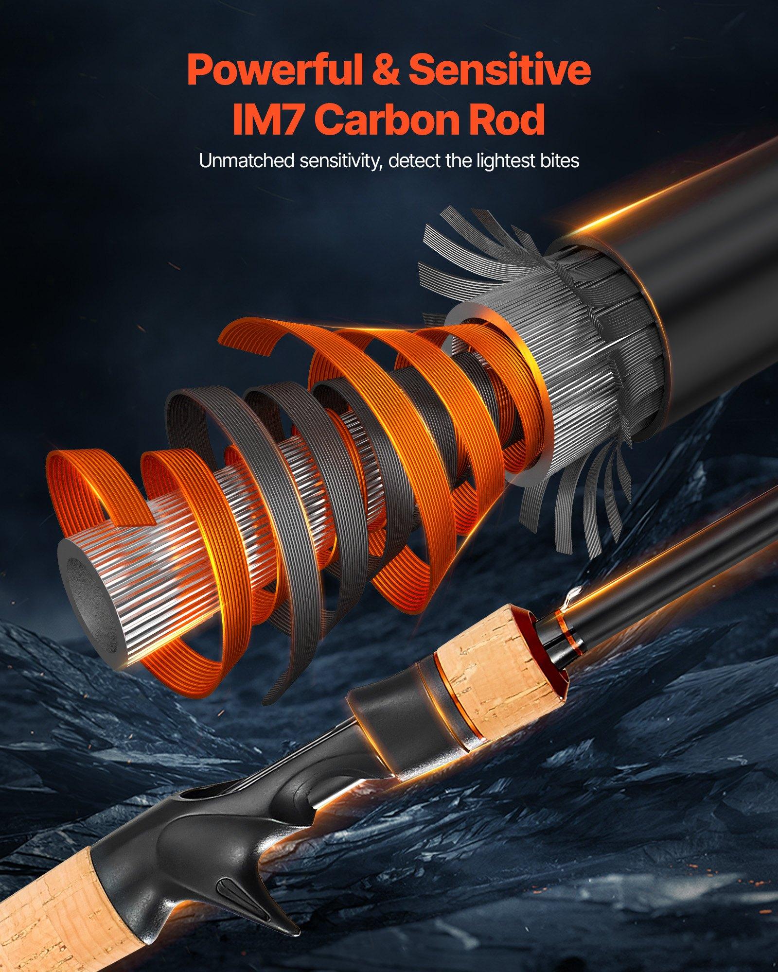 【DealsForYouDays】Unisex VEVOR IM7 Carbon Fiber Baitcasting Rod and Reel Combo, Freshwater Bass Fishing Pole with 7+1 Bearings, 7.0:1 High Gear Ratio, Left/Right Hand Use, Magnetic Brake, Cork Handle, Stainless Steel Guides with Ceramic Rings, Medium-Heavy