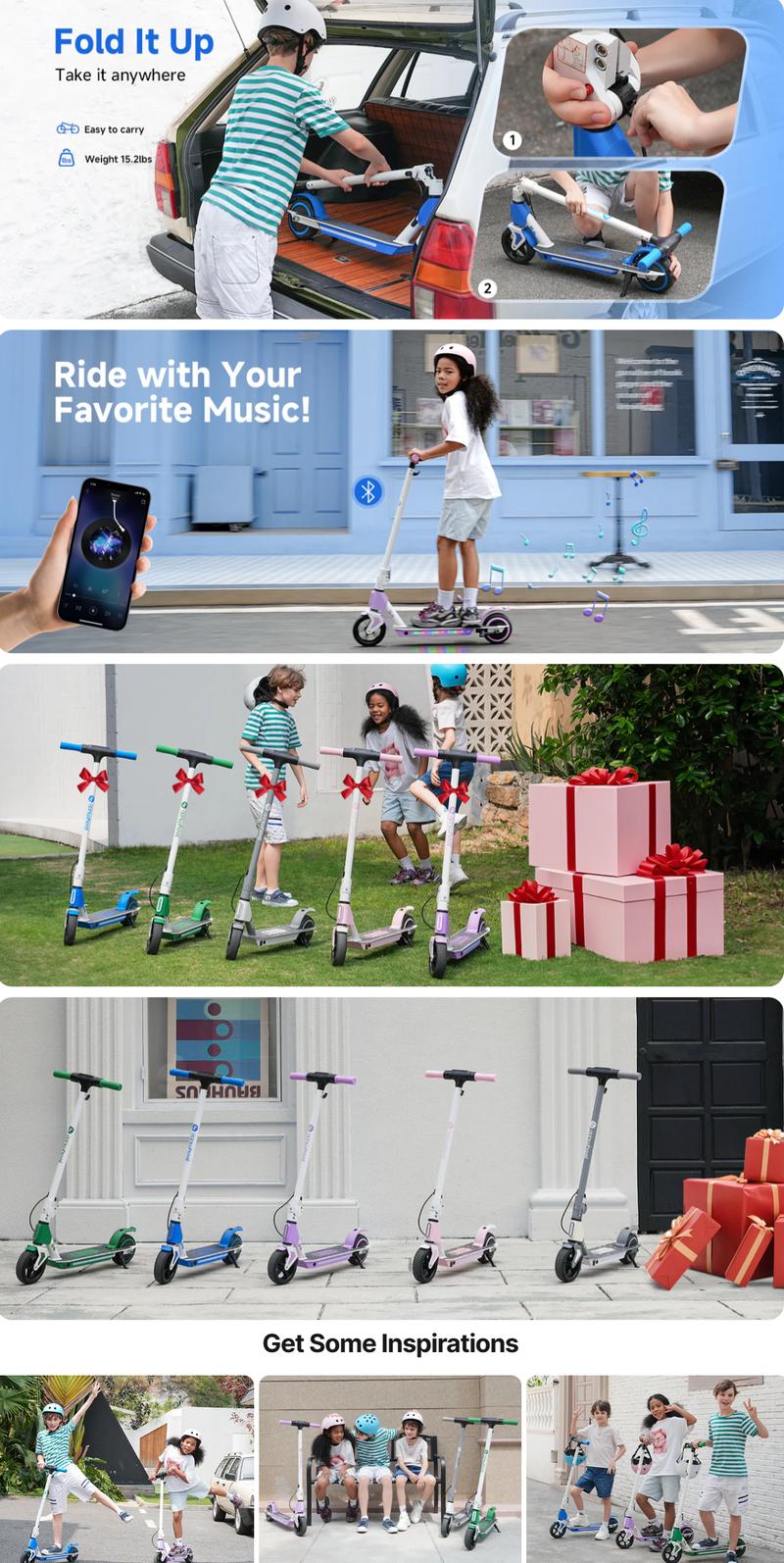 【Valentine's Day】 Electric Scooter for Kids, 12 MPH Top Speed, 200W Motor, 5-9 Miles Range, Bluetooth with Music, Disc Brakes, UL Lithium Battery, Aluminum Alloy Frame, 6.5-Inch Solid Tires Foldable Electric Scooter forAges 6-14 【Valentine's Day】 Electric Scooter for Kids, 12 MPH Top Speed, 200W Motor, 5-9 Miles Range, Bluetooth with Music, Disc Brakes, UL Lithium Battery, Aluminum Alloy Frame, 6.5-Inch Solid Tires Foldable Electric Scooter forAges 6-14