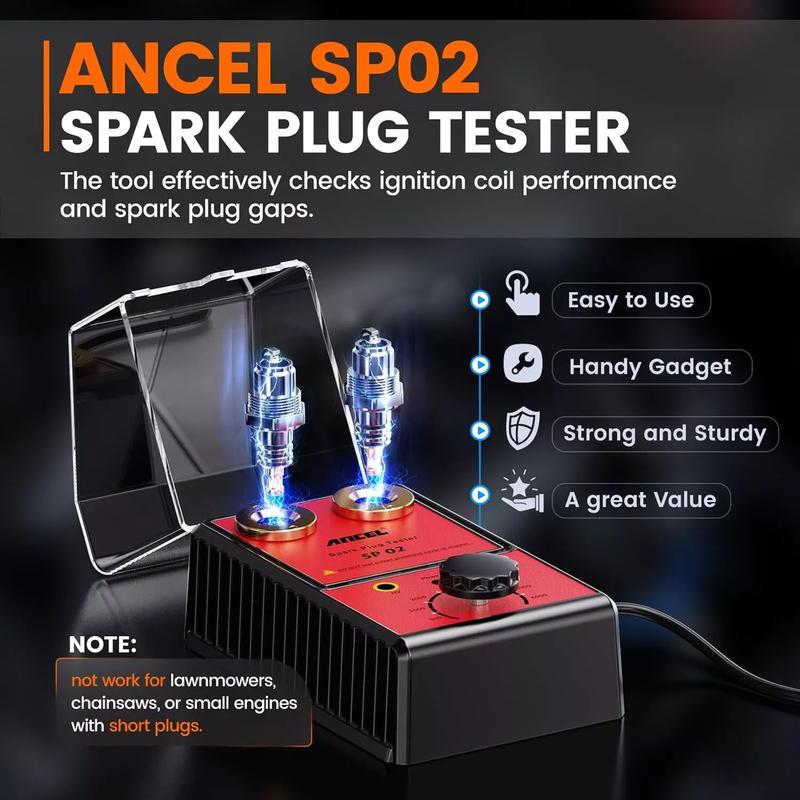 ANCEL SP02 Spark Plug Tester, Double Hole Testing 110V-240V 12V Car Spark Plug Detector with Protective Cover, 0–6000 RPM Adjustable Working Frequency, Automotive  Ignition Analyzer Diagnostic Tool