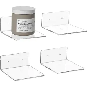 6 Inches Clear Small Wall Shelves, Acrylic Floating Shelf for Small Space, Acrylic Display Ledges for Funko Pop Figures, Home Décor, Plants, Smart Speaker, Digital Clock, 4 Pack
