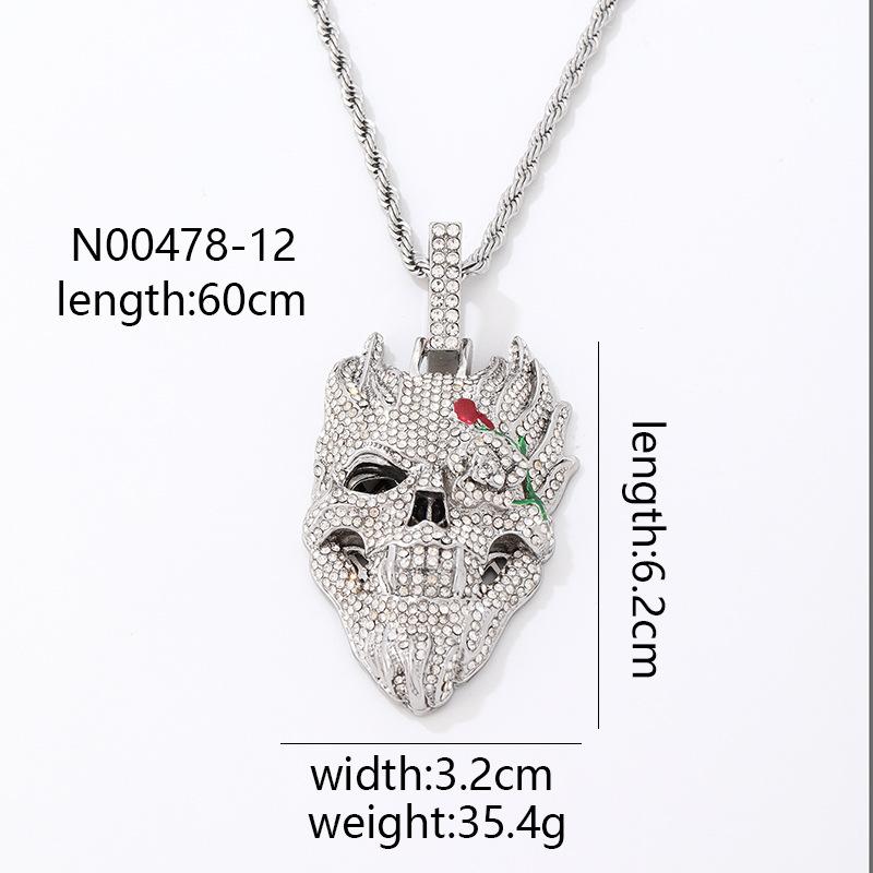Halloween Skull Hip Hop Necklace Exaggerated Diamond Pendant Cuban Chain Trendy Personalized Accessory for Men Women Gothic Jewelry Gift