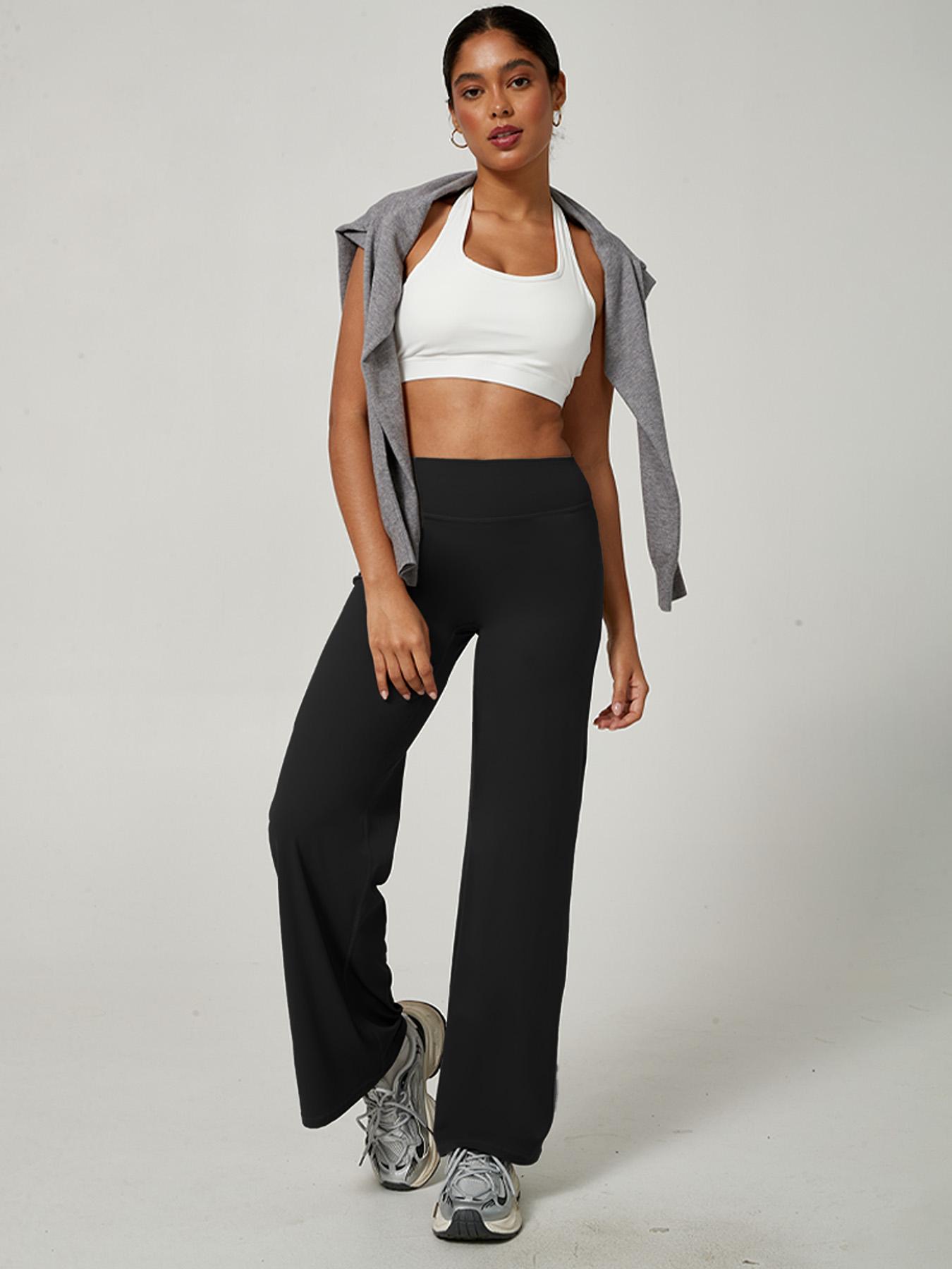 Women's High Waist Elastic Casual Soft Straight Leg Pants, Sporty Fitted Yoga Fitness Workout Pants, Fall & Winter Daily Wear