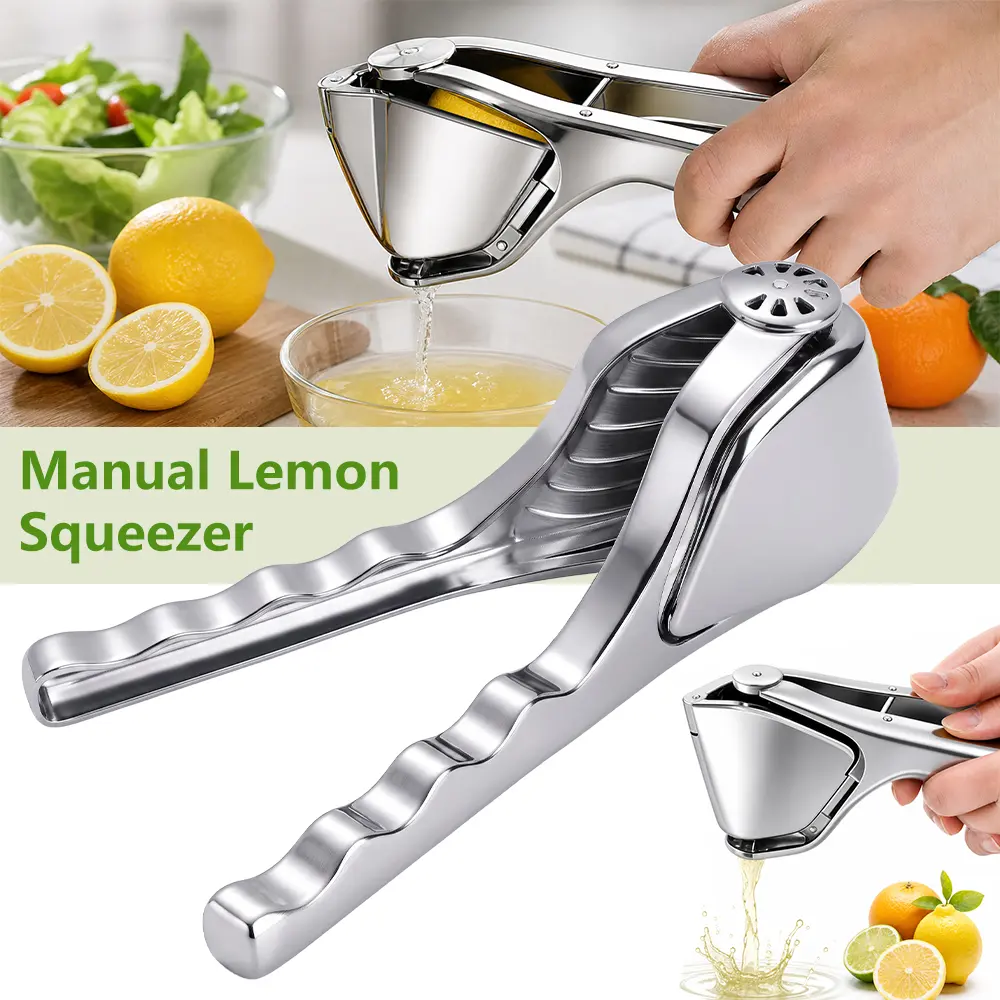 Lemon Squeezer, Stainless Steel Lemon Juicer with Seed Strainer | Manual Juicer for Lemon, Lime & Citrus, Heavy Duty Handheld Citrus Squeezer, Flat-Fold Design for Easy Storage