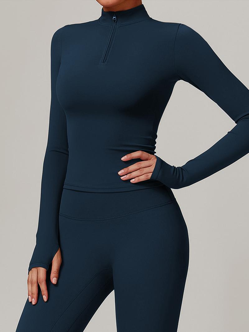 Women's Solid Long Sleeve Sports Tee, Quick Drying Breathable Comfortable Sports T-shirt for Yoga Gym Workout Running, Ladies Sportswear for Spring & Fall, Gym Yoga Tops