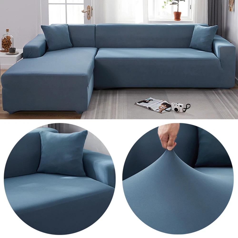 Stretch Sofa Slipcover - Solid L Shaped Couch Cover, Elastic Furniture Protection Covers for 1/2/3 Seater Living Room Couch & Relax Chair, Furniture Slipcovers
