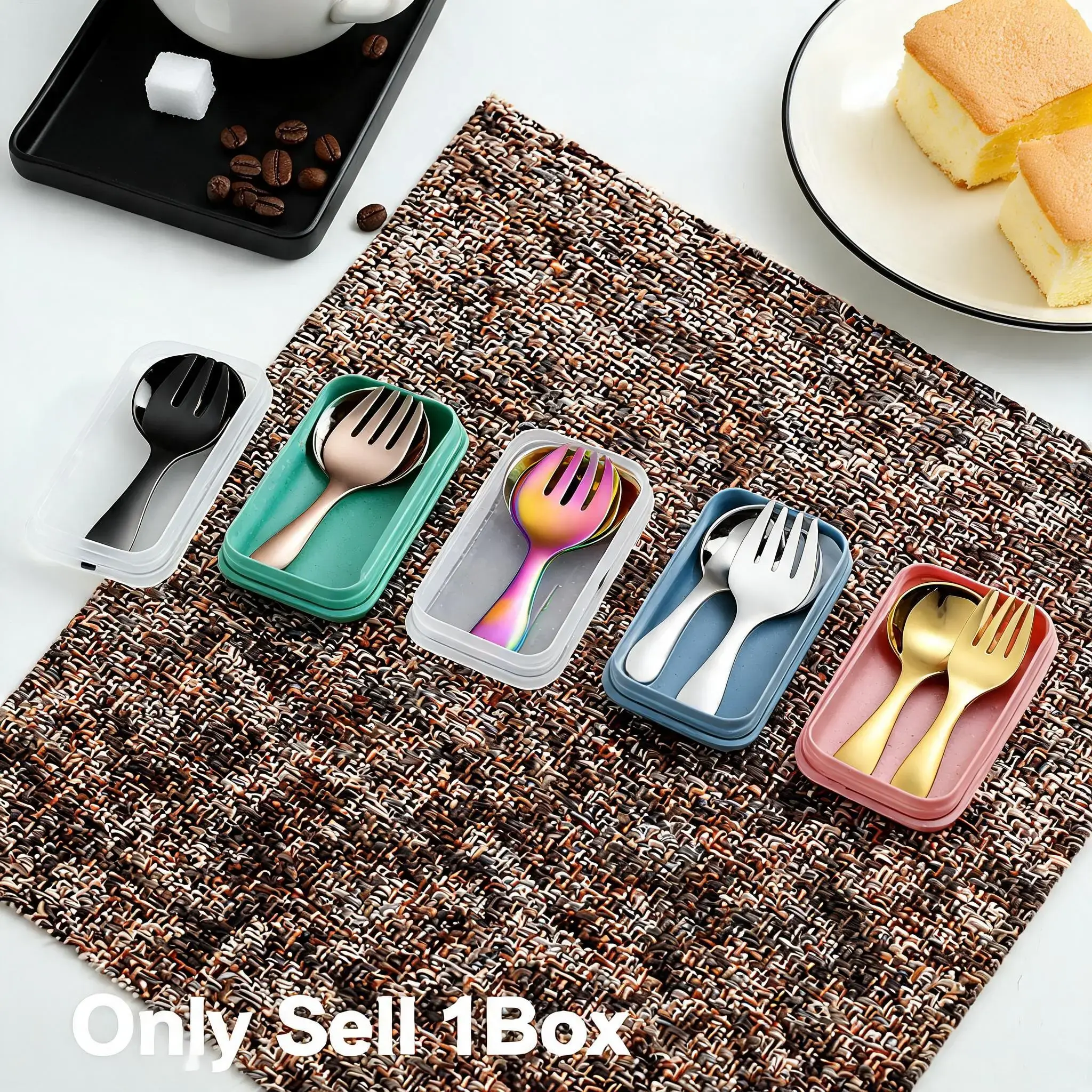 Stainless Steel Durable Cutlery Set, Camping Kitchenware, 1 Set Including Fork & Spoon & Storage Box, Portable Tableware Set for Outdoor Camping Travel