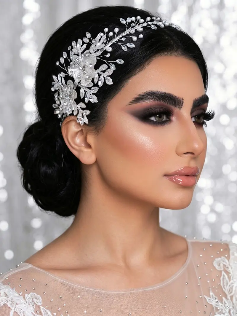 Elegant Alloy Flower Leaf Rhinestone Hairband, Fashion Wedding Accessory, Women's Fancy Party Holiday Event Decorative Jewelry