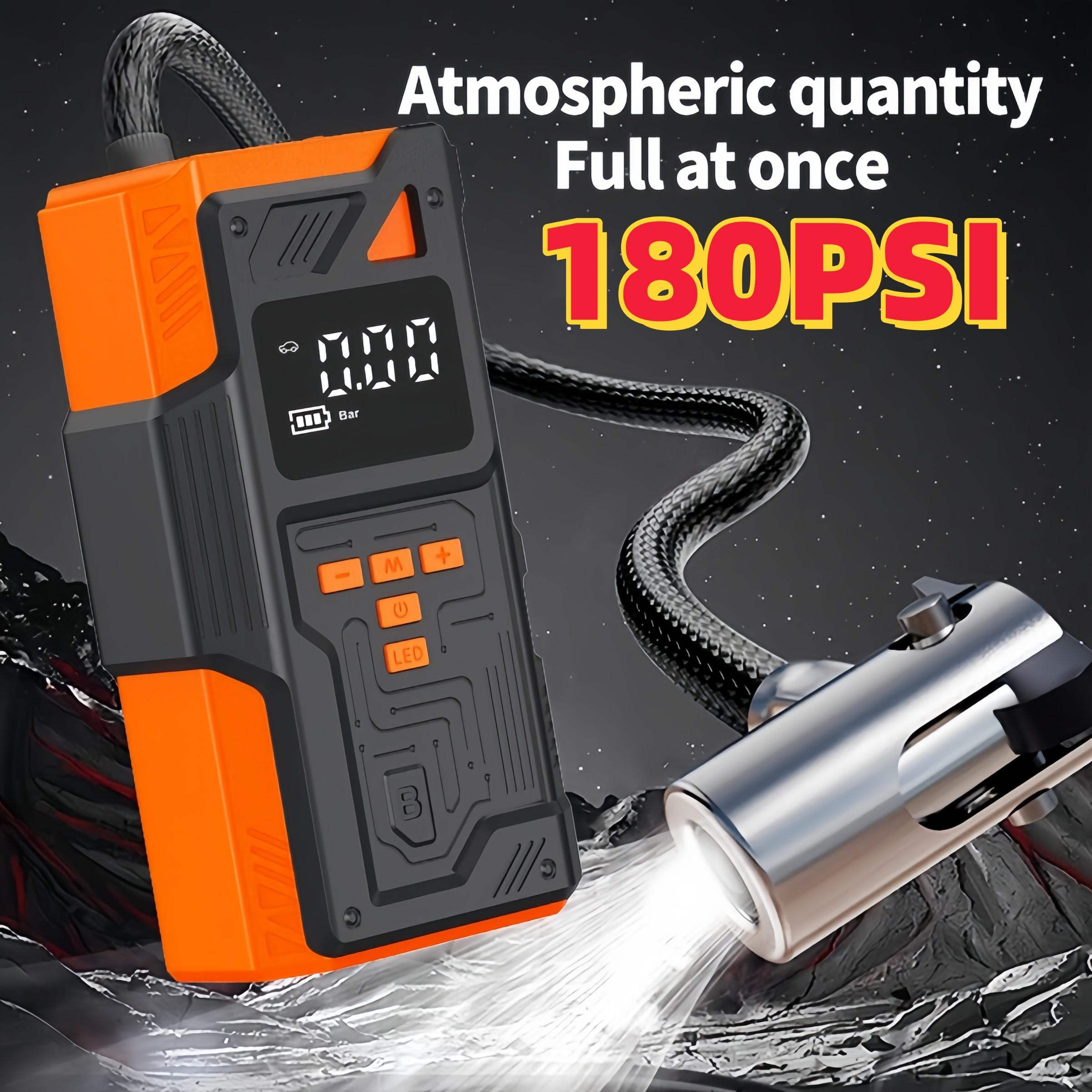 10-in-1 Wireless Car Repair Tools (including 180 PSI air compressor and 12/24V battery boost starter, 8000mAh battery pack, tire pressure monitor, flashlight, equipped with intelligent jumper connector and inflation accessories)，Intelligent jumping box.