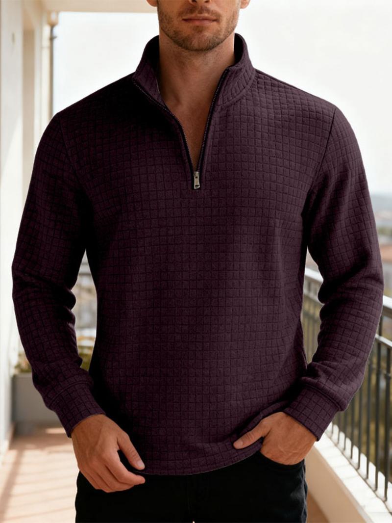 Men's Fall Winter Half-Zip Stand Collar Sweatshirt, Casual Loose-Fitting Long Sleeve Knitwear, Daily Commute Outdoor Leisure Wear