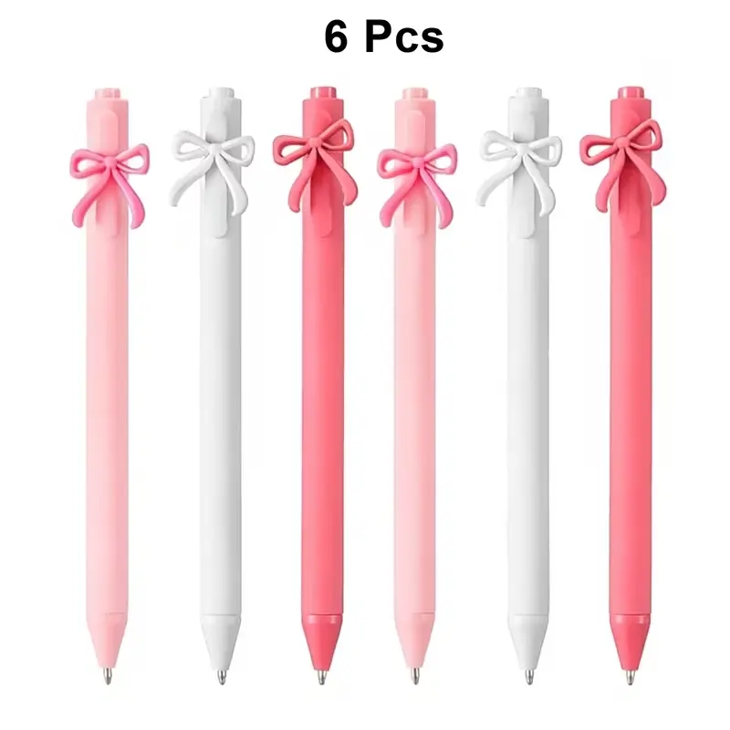 6/12/18pcs Multi-Color Bow Pen Retractable Ballpoint Pen, Retractable ballpen, Black Ink Pen Bow Party Gift Perfect for Girls' Birthday Parties, Office Supplies, Valentine'S Day Gifts Pen Set, Aesthetic Pens, Cute Retractable Pen, Stationery Writing Tools