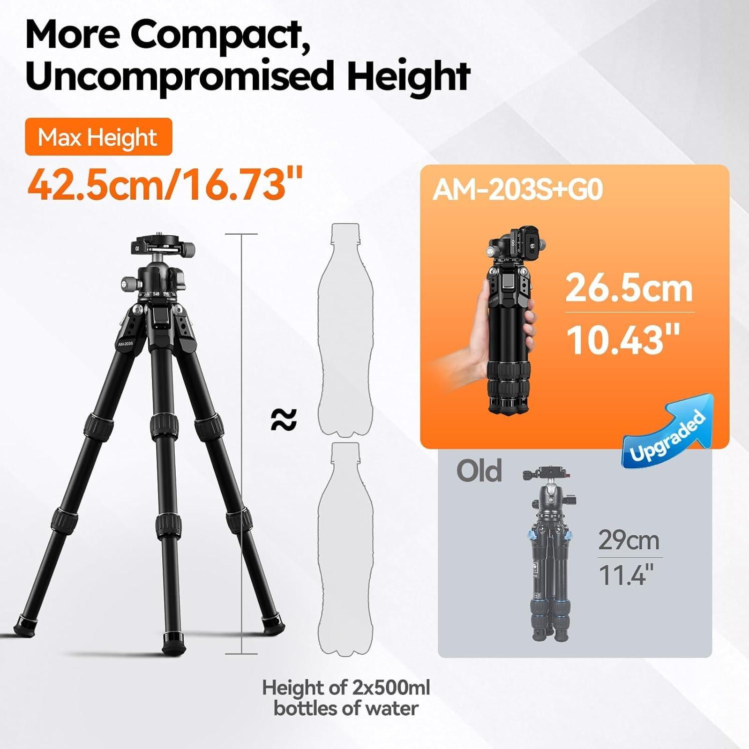 Alloy Desktop Tripod, 1.9lbs Mini Lightweight Tripod with Low-Profile Ball , Compact Design, 33lbs Load, 16.7" Max Height, for DSLR, Mirrorless Camera, Phone, Vlogging
