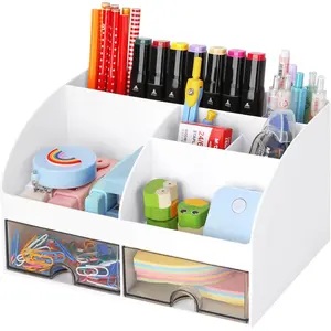 Office Desk Organizer with Drawers for Desktop/Tabletop/Counter, Desk Top Accessories Stationary Organizer Desk Caddy, Pen/Pencil/Business Card/Sticky Note Tray/Paperclip Holder Storage Box (White) : Office Products