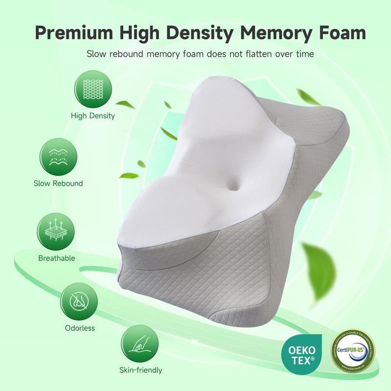VIZIM Ergonomic Infinity Memory Foam Pillow, Semi-Wrapped Orthopedic Design with Adjustable Height, Cervical Neck Support for Side, Back & Stomach Sleepers, Breathable Cover