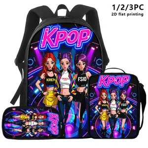3pcs K-Pop Themed Backpack, Shoulder Bag, Pencil Case |   Vibrant Stage-Ready Design with Neon Lighting Effect, Ideal for Daily Commutes, Study, or Concert Outings, Oxford Fabric with Zipper Closure