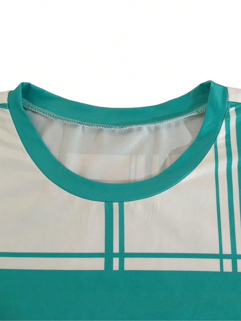 【Plus Size】 Short Sleeve Tee & Skinny Shorts Two-Piece Set, Casual Round Neck T-shirt & Shorts, Women's Outfits for Summer