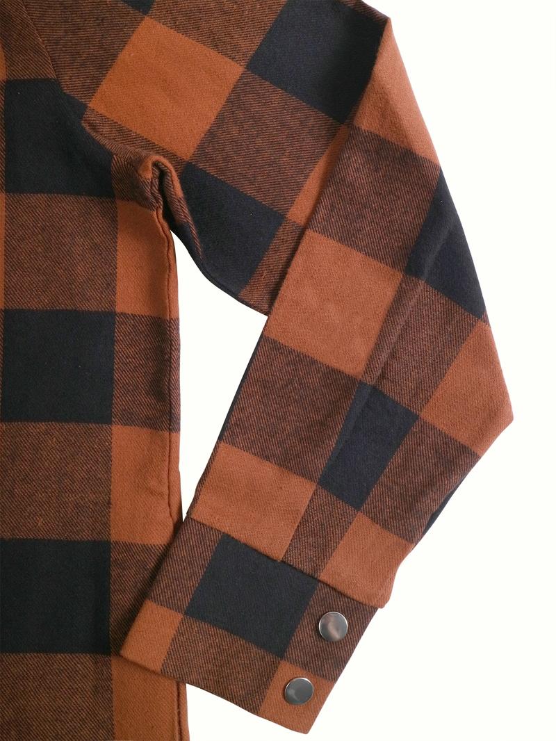 Women's Gingham Shirt, Casual Loose-Fitting Long Sleeve Top, Woven Fabric, All Seasons Wear, Moderate Thickness