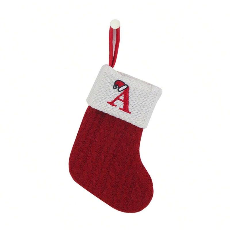 Knitted Letter Christmas Stocking, Personalized Initial Xmas Sock, Fireplace Hanging Decor, Holiday Party Gift, Home Decoration Knitted Letter Christmas Stocking, Personalized Initial Xmas Sock, Fireplace Hanging Decor, Holiday Party Gift, Home Decoration