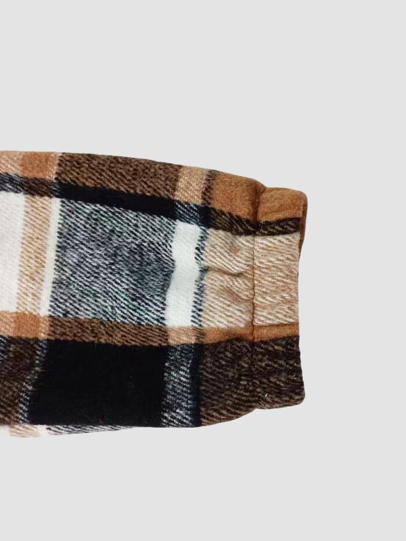 Women's Fall Winter Plaid Button-Front Pocket Jacket, Casual Fitted Long Sleeve Woven Outerwear