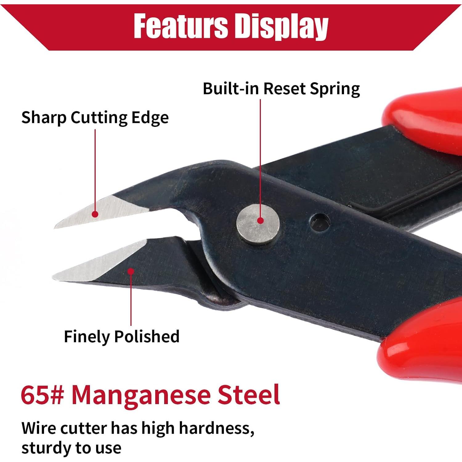 5 Pack  Wire Cutters, 5 Inches Flush Cutters Pliers, Diagonal Side Cutters Nippers, Zip Tie Sprue  for Electronics, Plastic Models,  (Red)