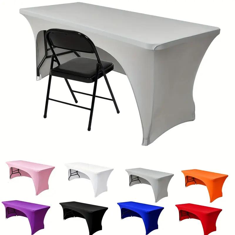 Rectangular Full-Wrap Table Cover, Polyester Elastic Washable Wrinkle-Resistant Fitted Protector, Indoor Outdoor Use, Banquets Parties Events