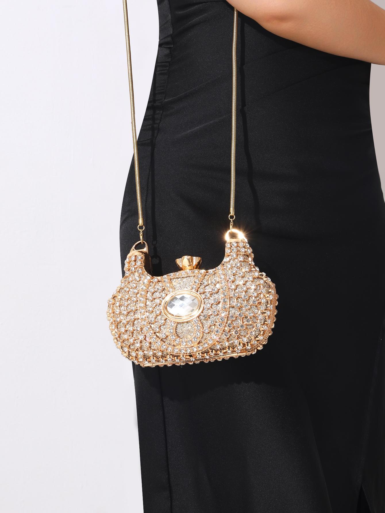 Elegant Crystal Diamond Evening Bag, Handmade Luxury Clutch, Perfect for Weddings & Parties, Fits 6.5-Inch Phone, Versatile Crossbody Design
