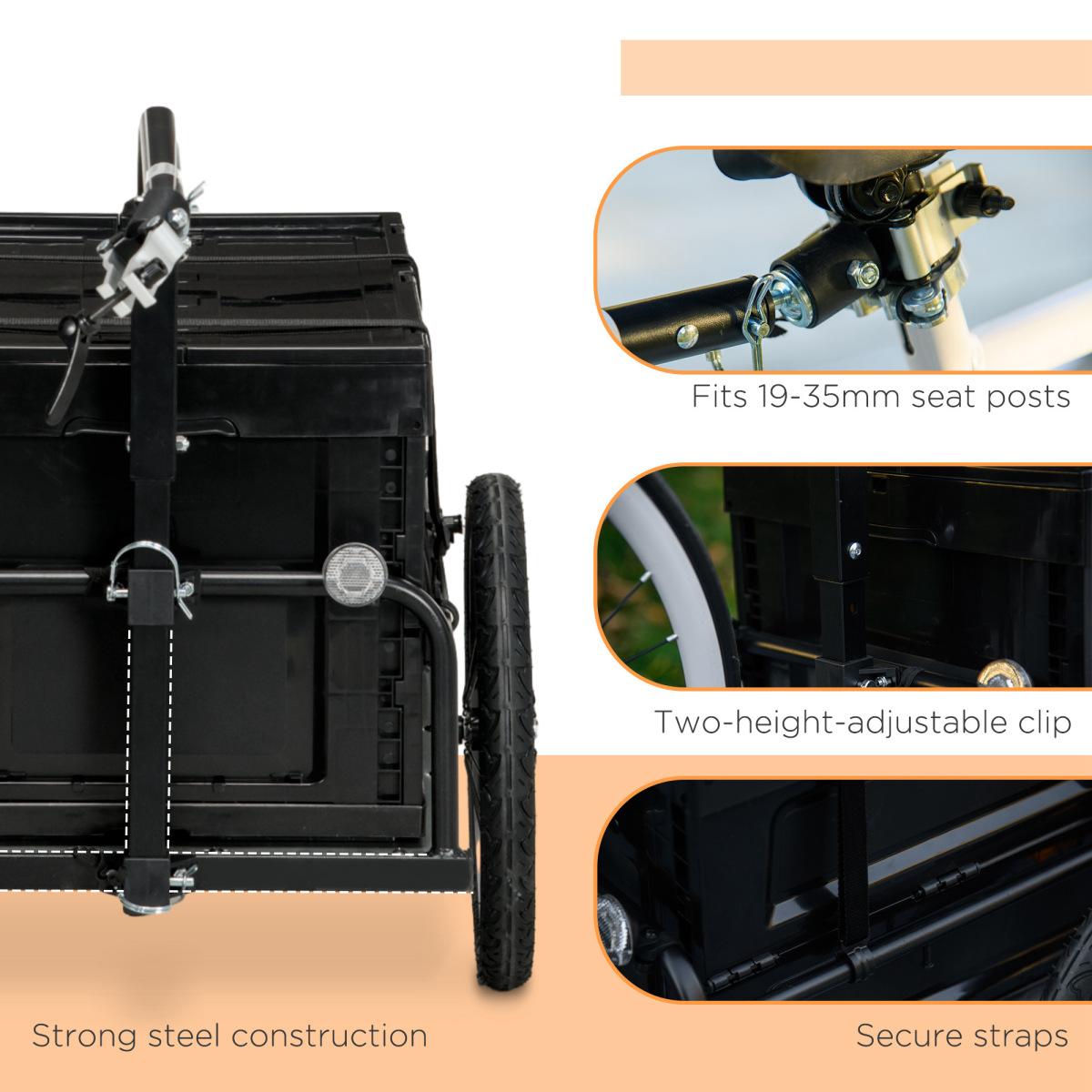 Aobtkel Aosom Adult Metal Frame Cycling Cargo Trailer - Bicycle Wagon Cart with Foldable Pack, Removable Storage Box, Quick-Release 16-Inch Wheels, Reflectors, 19-35mm Seat Posts, 26.5" L x 19" W x 10.25" H (No Bottom)