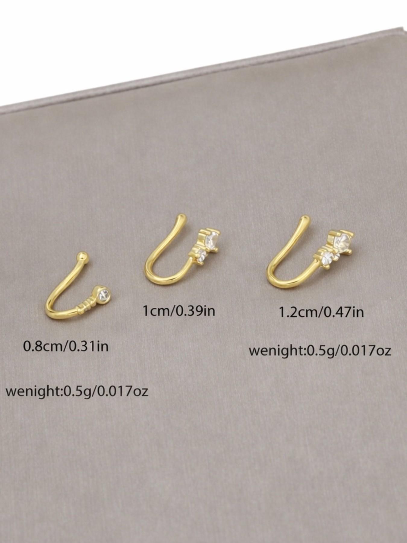 3pcs Rhinestone Decorated Clip-On Nose Rings, Adjustable Fake Nose Piercing Jewelry, Fashionable Hip-Hop Accessories for Women