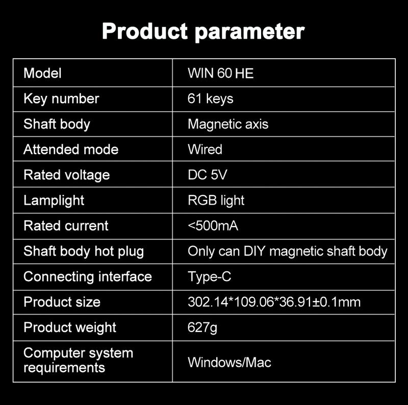 AULA Win60 HE wired game keyboard, 60% arrangement, 61-key portable mini layout, cool RGB lighting effect, sensitive magnetic axis, high-performance chip, compatible with Windows/AMC system, suitable for e-sports office, Gaming Keyboard, Backlit Keyboard