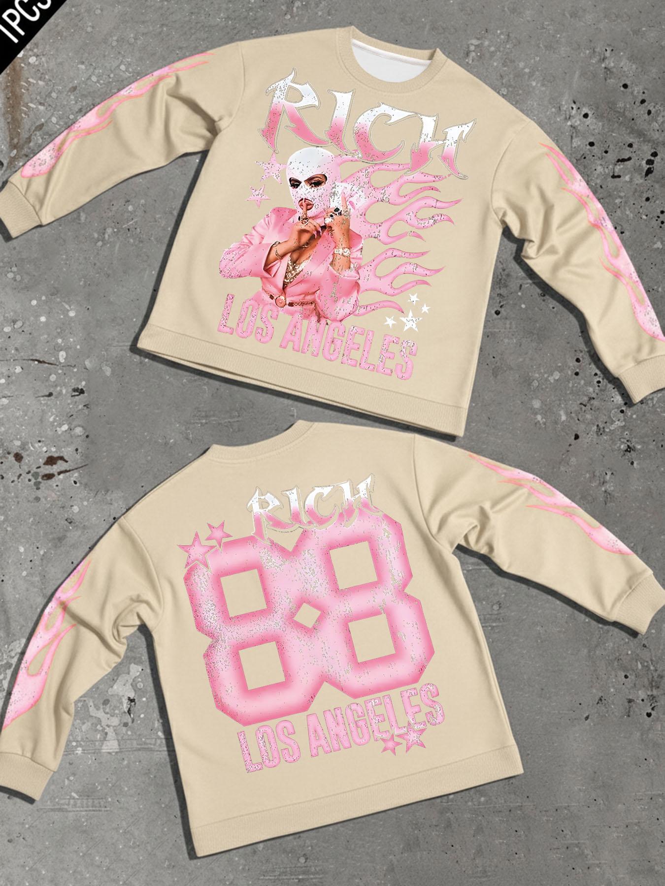 Unisex Round Neck Sweatshirt Pullover, Casual Cartoon Print Design, Aesthetic, Moderate Fabric, Knit, Fitted Style, Tops, Fall & Winter Wear