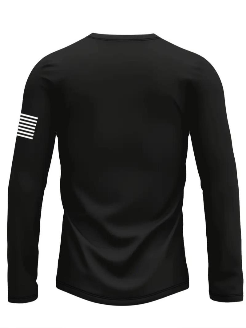Men's American Flag Print Round Neck Long Sleeve Tee, Regular Fit Casual Crew Neck T-shirt for Fall & Winter, Men's Top for Daily Wear