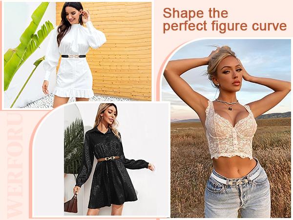 JASGOOD Women Stretchy Waist Belt Retro Elastic Skinny Belt for Ladies with Gold Buckle