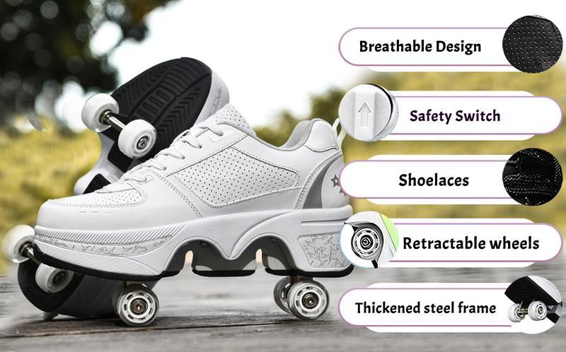 Yousulun Roller Skate Shoes, Multifunctional Roller Skates for Adult, 2-in-1 Deformation Rollerskates with 4 Retractable Wheels, Outdoor Sneakers, Unique Gift for Birthday Footwear
