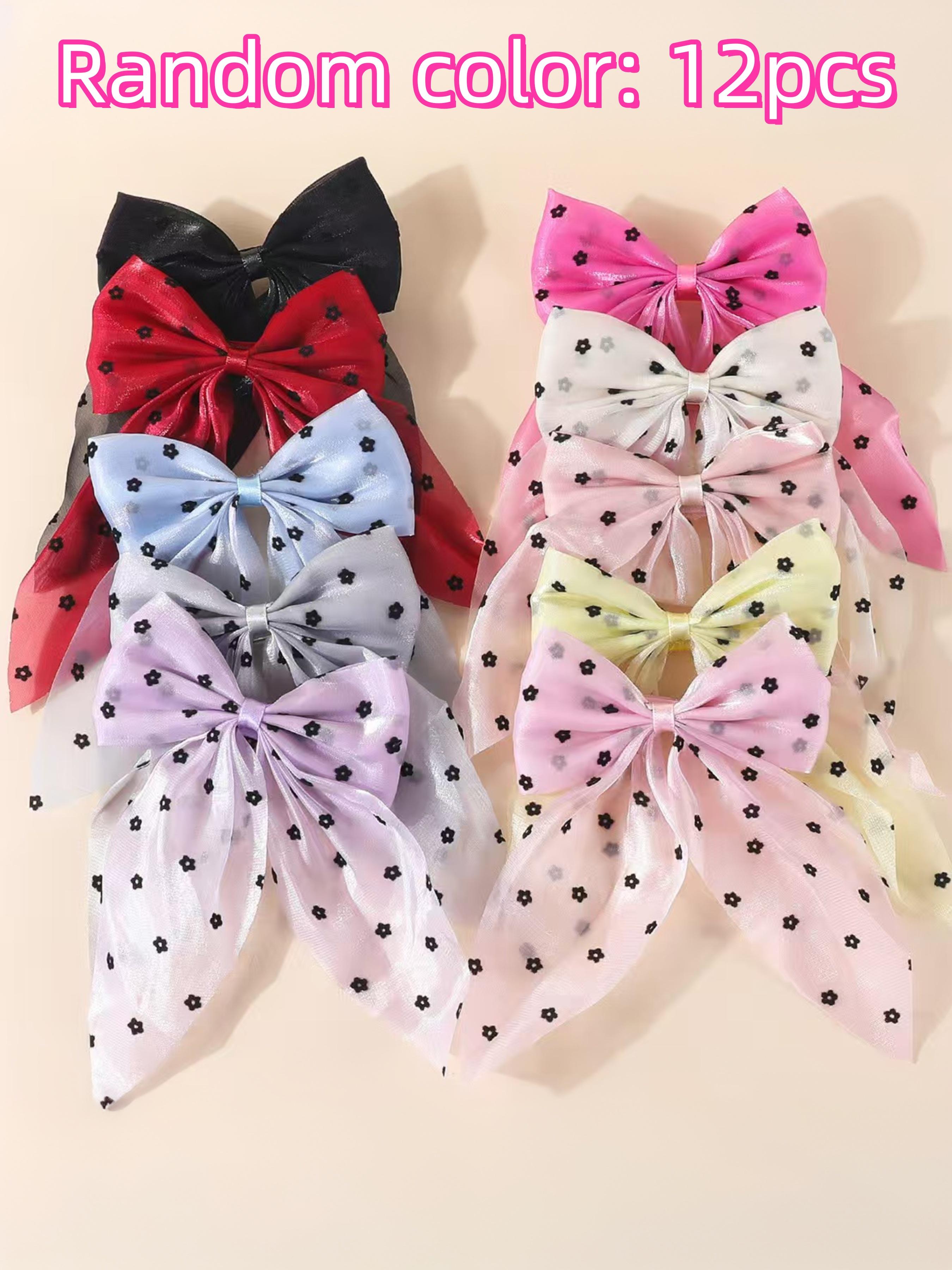 6/12/24/50pcs - Polka Dot Organza Bow Hairpins Set, Lace Silk Bow Hairpins, Duckbill Clips, Women's Headwear Accessories, Suitable for fashion-conscious girls, for daily outfits, parties, weddings as bridesmaids, school looks, etc.