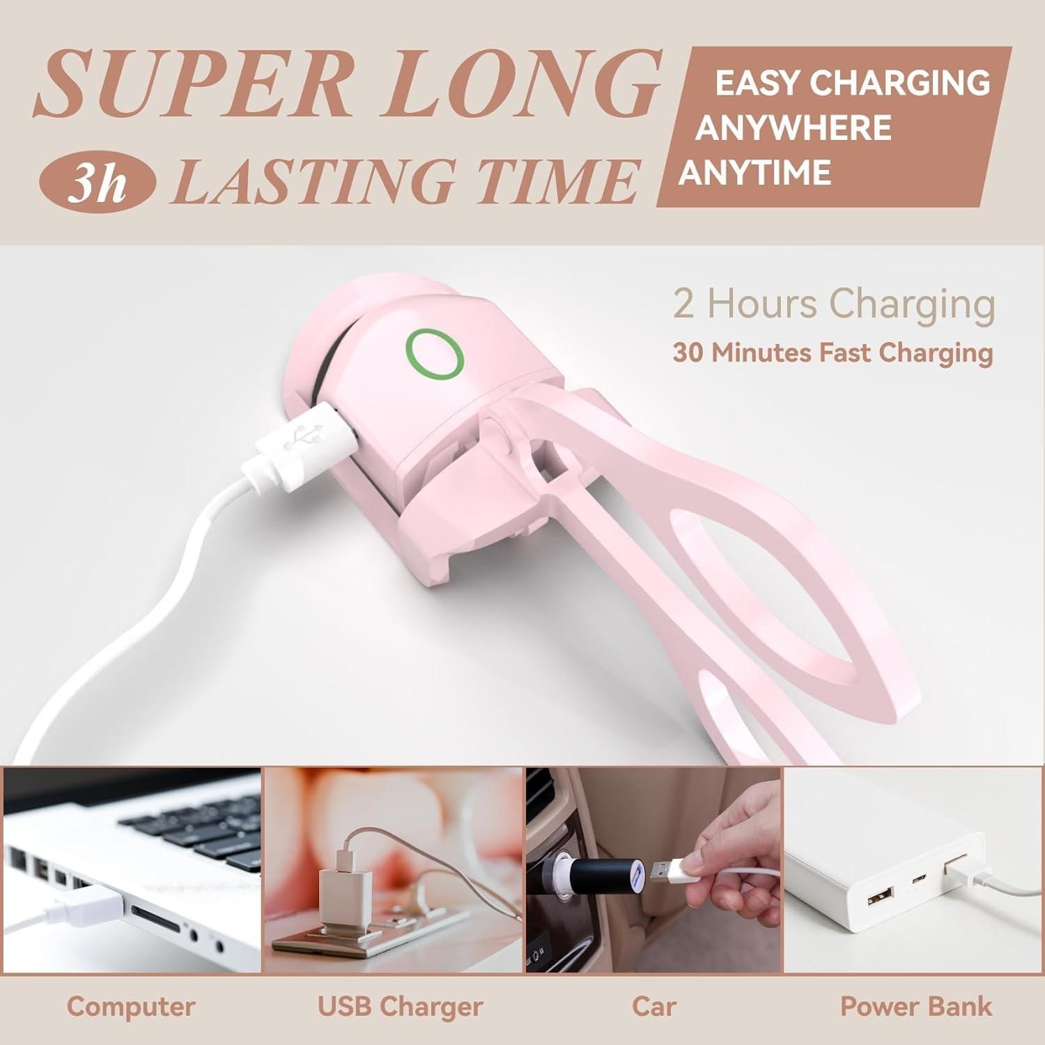 Heating Lash Curler, 30s Quick Heat, Rechargeable Electric Lash Curler, Temperature Control, Safe Burn Prevention, Fast Natural Curling