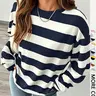 Women's Striped Round Neck T-Shirt, Everyday T Shirt, Loose Fit Slimming Top, Casual Comfort for Fall and Winter Fashion