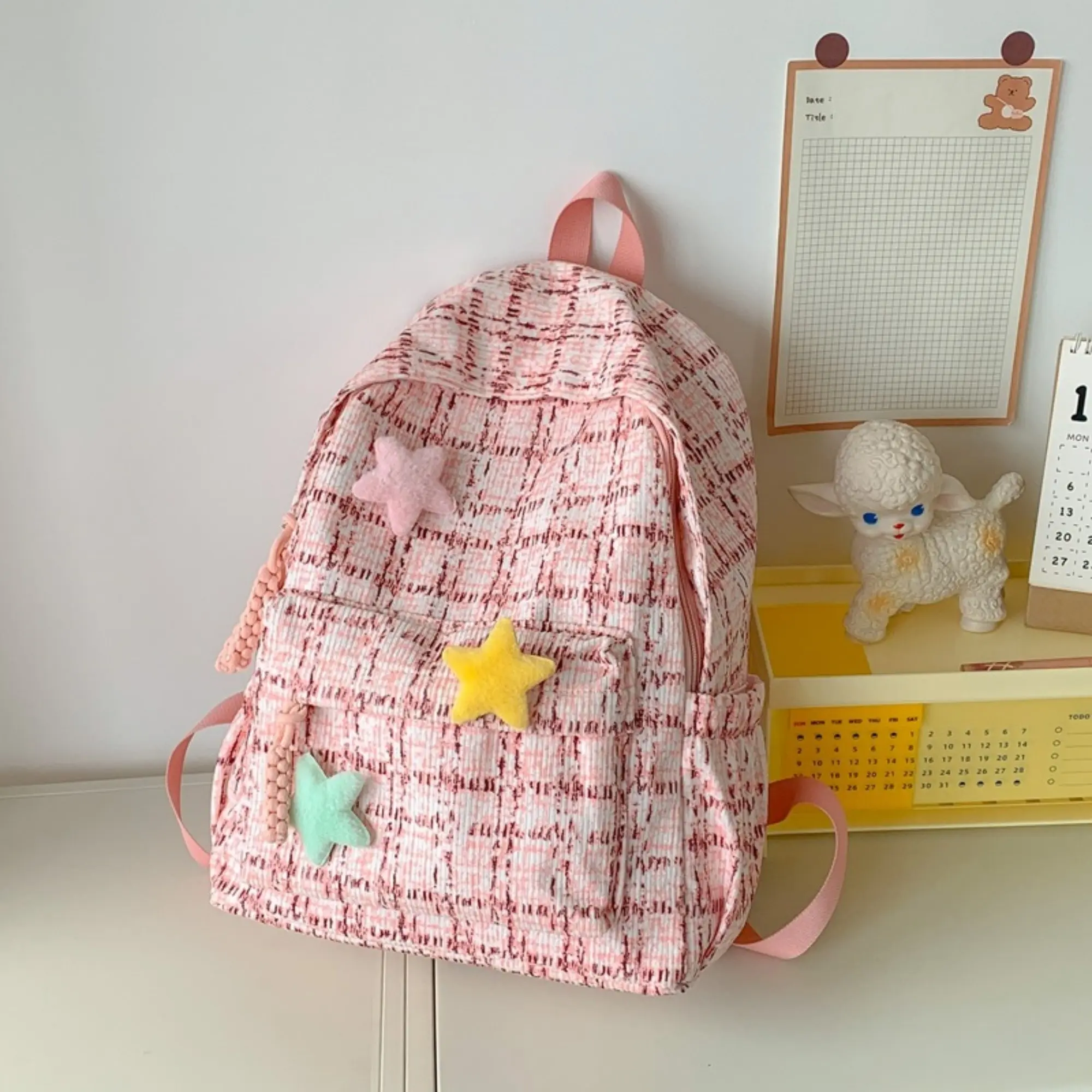 Macaron Nylon Fashion Backpack, Plaid Japanese Style Bookbag, Cute Unique Backpack for Girls, Casual Travel Shoulder Bag for College Students, Backpack for School