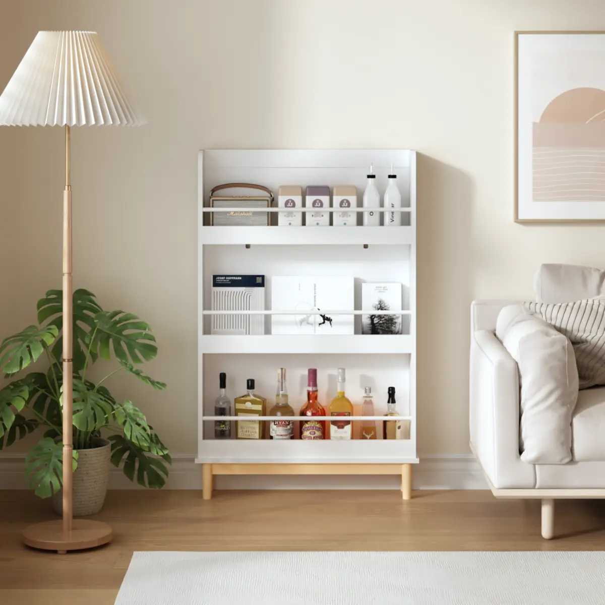 Wall-Mounted  Bookshelf with 3 Front-Facing Display Shelves, Modern White Book Rack with  Wood Base for Bedroom, Playroom