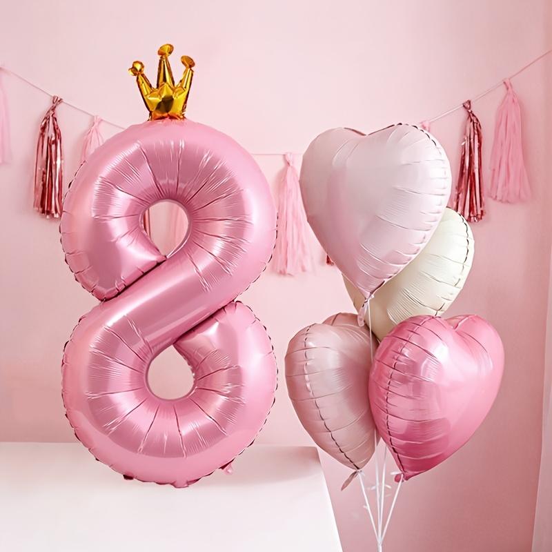 Pink number and heart-shaped balloon set, Birthday decorations, including balloons 1-9 with bow decoration and heart-shaped balloons - suitable for birthday parties, weddings, Valentine's Day decoration - pink party supplies
