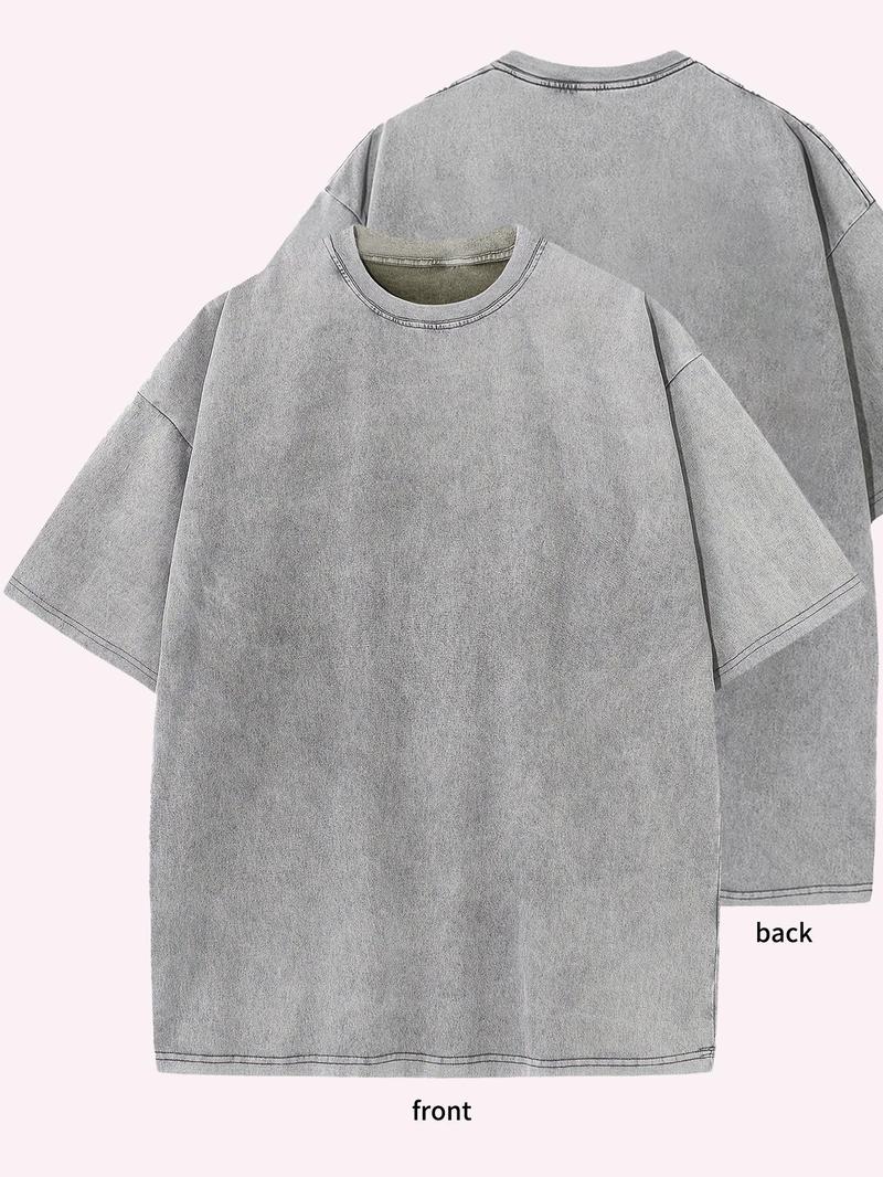 Men's Retro Style Washed Distressed Crew Neck Tee, Regular Fit Casual Comfy Short Sleeve Round Neck T-shirt for Fashion Men's Top, Menswear