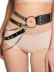 Leather Waist Chain Belt Black Fashion Rave Body Accessories for Women