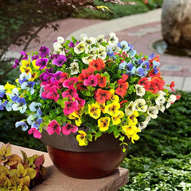 Artificial Pansy Flower, 12pcs/set Fake Silk Pansy, Faux Plastic Plants for Home Outside Garden Planter Front Door Porch Yard Patio Decor, Ornaments