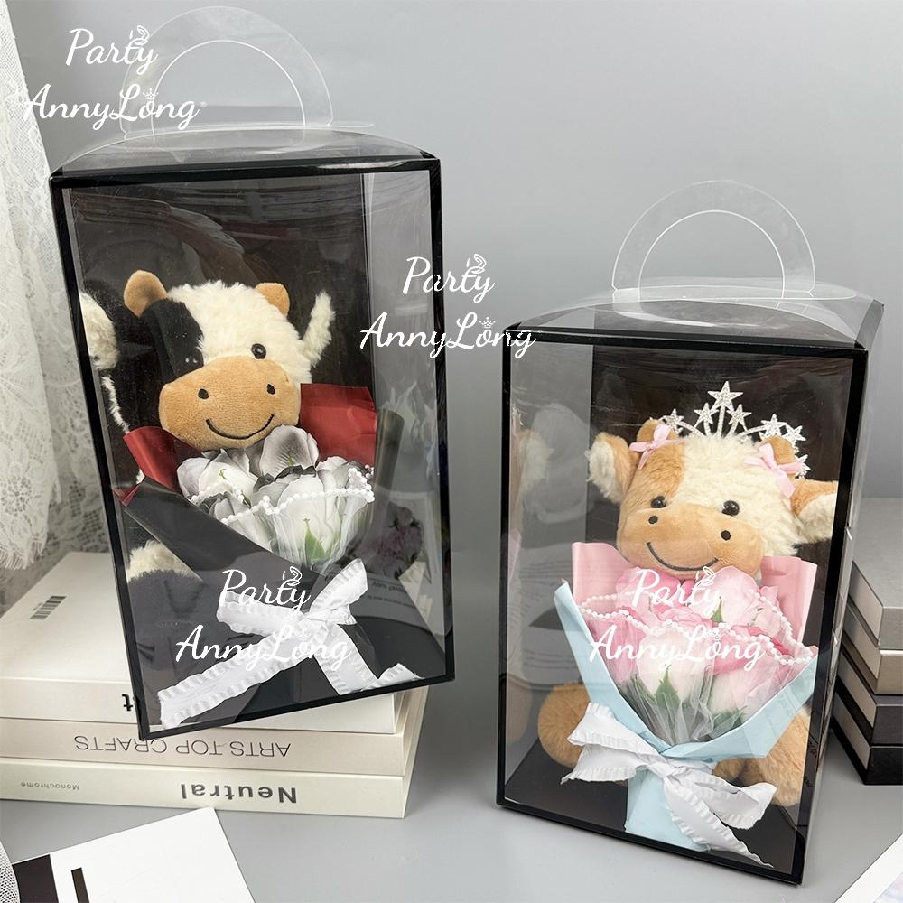 Dairy Cow Plush Toy with Artificial Rose Bouquet, 1 Set Cute Cow Design Plush Toy, Adorable Stuffed Bouquet, Home Decor Ornament, Gift for Your Love, LGBTQ Gift, Christmas & Halloween Gifts, Soft Cuddly Gift, Soft Stuffed Animal