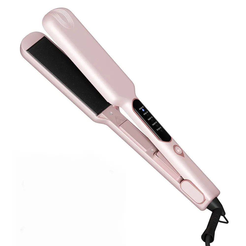 Professional Wide Titanium Flat Iron for Thick Hair & Curly Hair, 2 Inch Fast Heating Hair Straightening Styling Iron, Dual Voltage, Auto Off, with Protective Glove & 2 Clips, Hair Straighteners