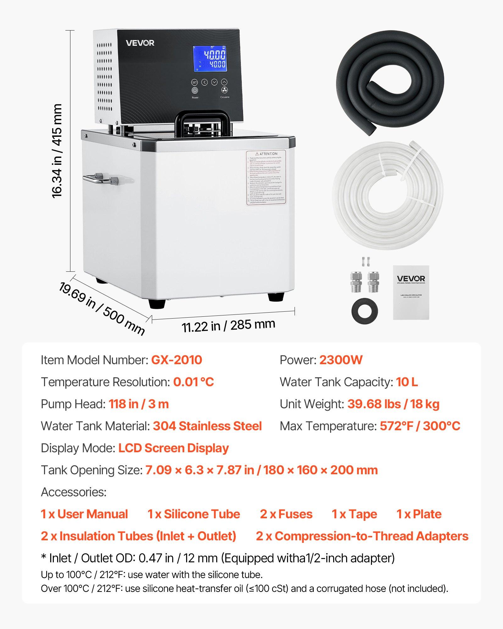 VEVOR 10L Lab Circulating Oil Bath, Digital Control, Up to 300°F/572°F, 0.1 Precision, Internal & External Dual Circulation Heating Tank for Laboratory Use, Constant Temperature, 0.1 High Precision