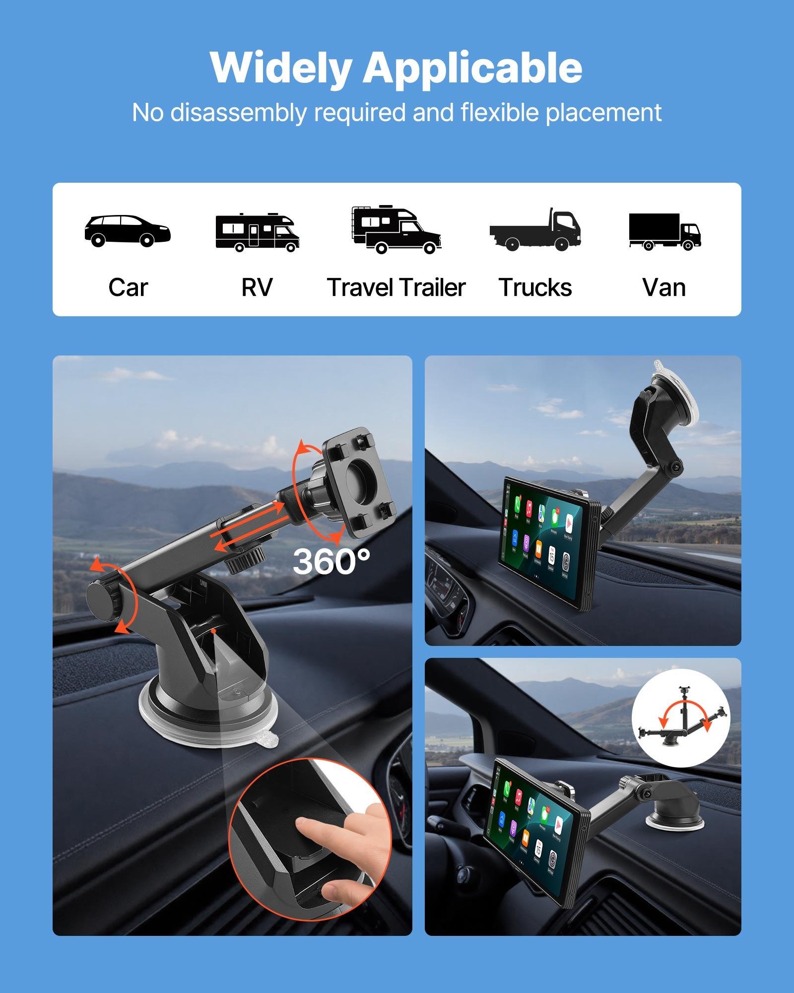 fathersdaygift  VEVOR Wireless Car Stereo, 10-Inch HD Portable Radio Touch Screen with Apple CarPlay and Android Auto, CarPlay Screen with Front Backup Cameras, Voice Control, Mirror Link, Bluetooth, GPS Navigation