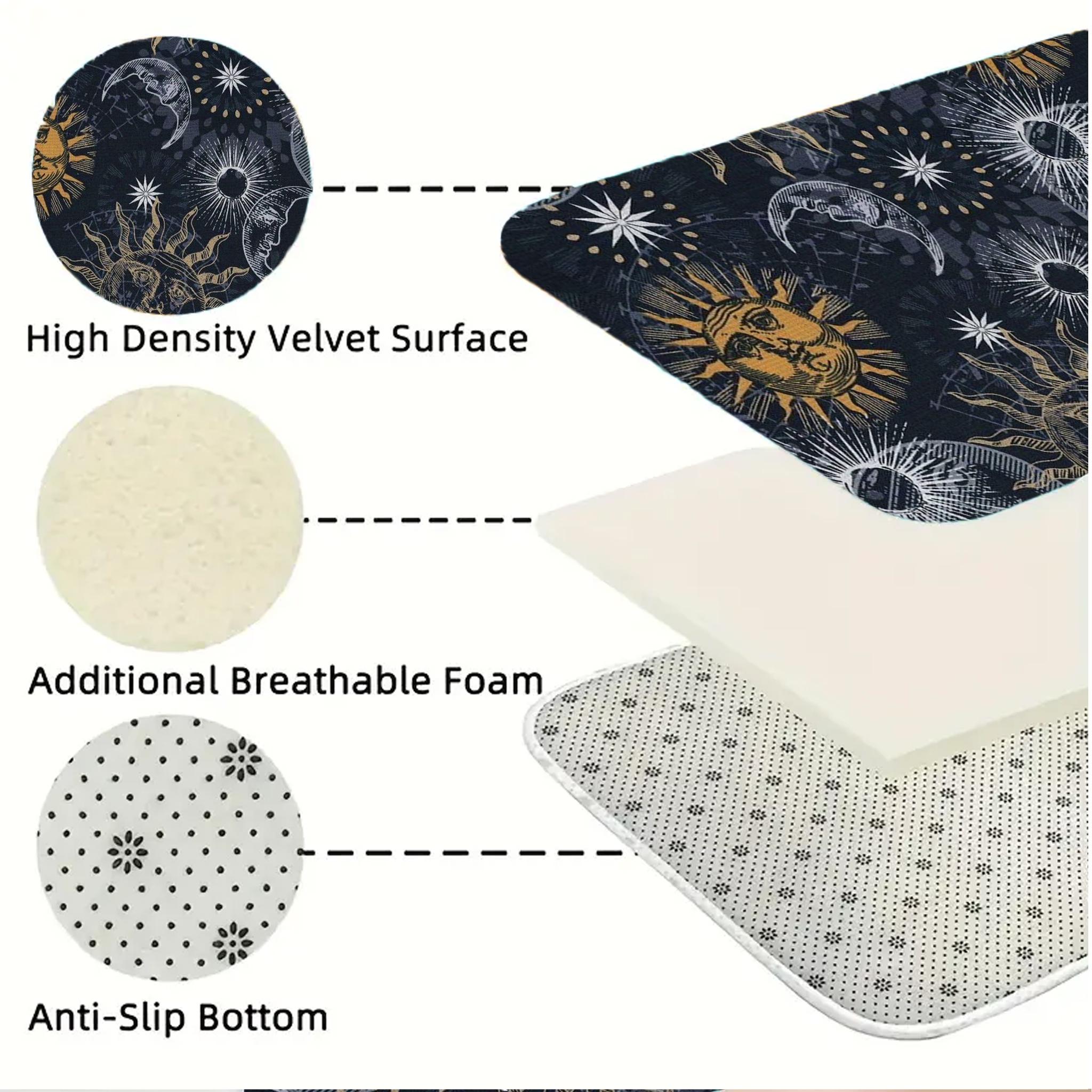 Sun, moon, stars and celestial patterns 1-Piece Bathroom Mat, Soft Bath Mat, Absorbent High-Quality Bathroom Carpet, Non-Slip and Comfortable Bathroom Mat, Suitable for Bathroom Floors, Sinks,