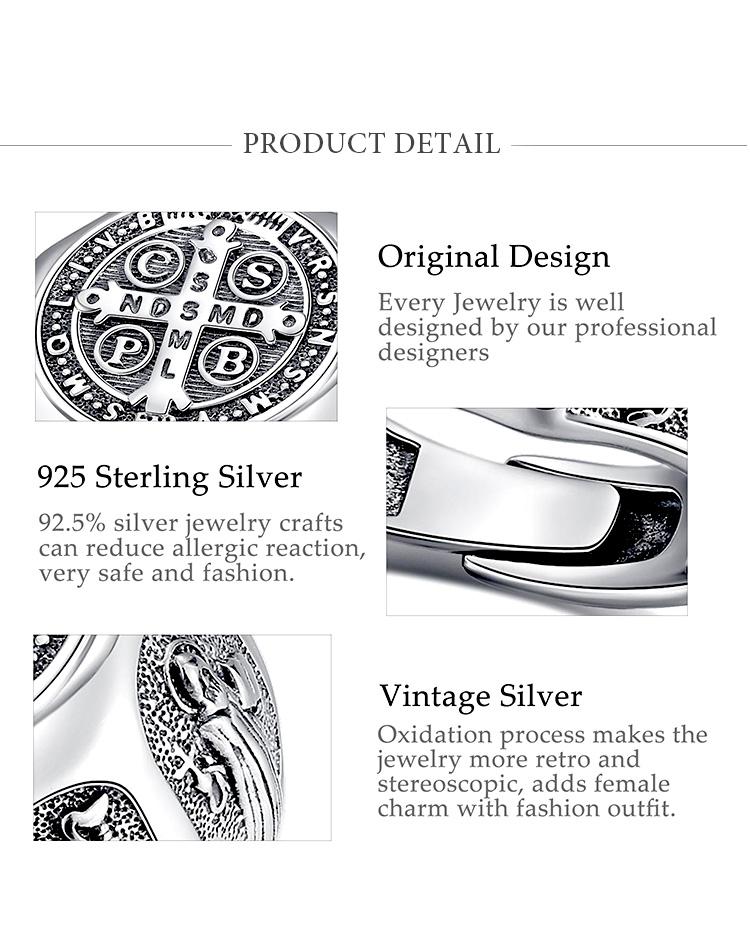 Adjustable Sterling Silver Ring Collection Saint Benedict St.Michael Tree of Life Tetragrammaton Spiritual Jewelry For Men First Communion Gift