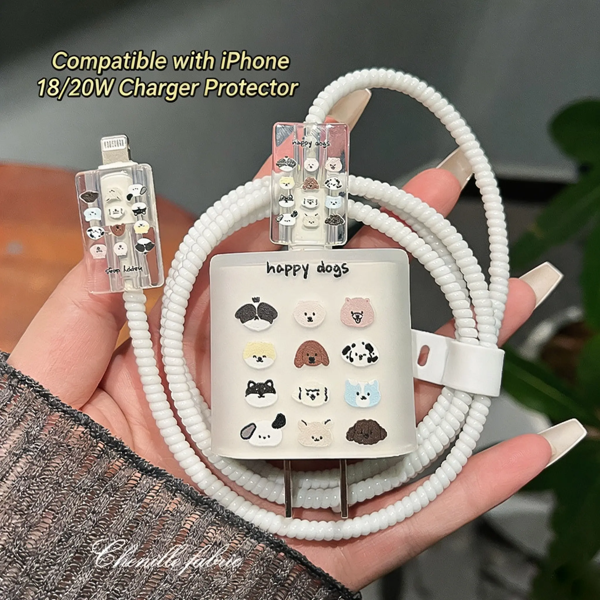 3-Piece Cute Cartoon Animal Apple Data Cable Protector Set, Charger Case + Cord Guard + Bite Stopper, iPhone 20w Charging Protection