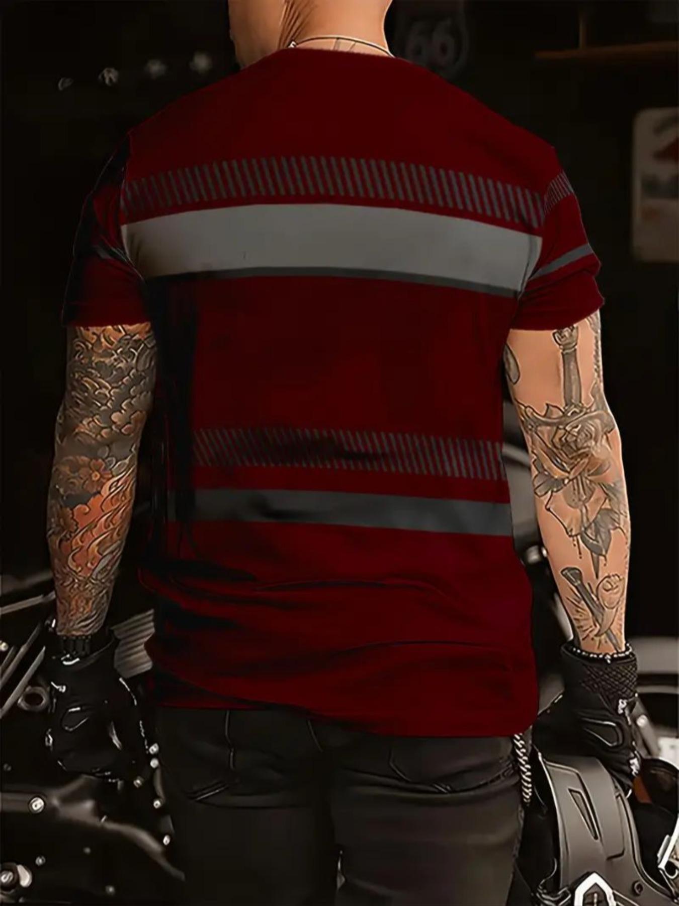 Men's Fashion Casual Streetwear Plaid T-Shirt, 100% Polyester, Round Neck, All Seasons Wear, Fitted Style