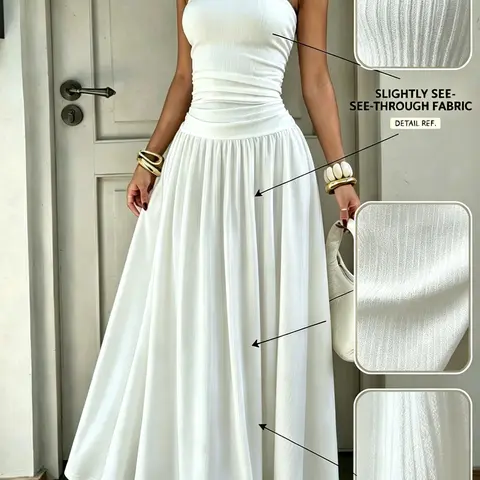 Women's Textured Knit Fashion Chic Sleeveless Long Cami Dress, Camisole Dress, Stylish Seamless Design, Perfect for Casual Wear & Daily, Everyday, Casual Dresses